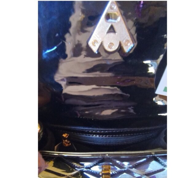 Valentino Orlandi NEW❤️‍🔥Black Patent Leather Chain Twist Lock Crossbody $349 - Picture 5 of 11